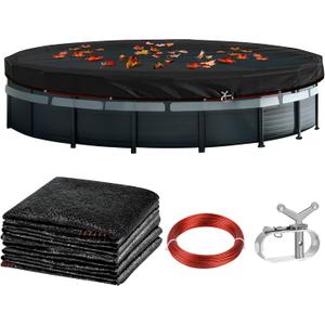 27.8FT Round Leaf Net Cover for 24FT Above Ground Pools - Heavy-Duty, with Winch & Cable, Blocks Leaves & Debris (Black)