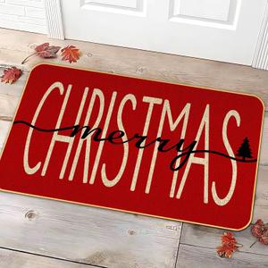 KORVITA Christmas Door Mat Merry Christmas Floor Mat Porch Decoration Mat Christmas Decoration Winter Anti-Slip Outdoor Indoor Low Profile Flax Floor Mat 17 x 29 Inch
