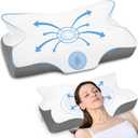 Anvo Cervical Pillow for Neck Pain Relief, Neck Pillows for Pain Relief Sleeping, Memory Foam for Back and Shoulder Pain, Ergonomic Design for Side Back Stomach Sleeper, White Firm Queen