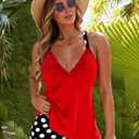 ROSEWE Womens Tankini Bathing Suits, Two-Piece Smocked Swim Dress, Print Swimsuits with Board Shorts (Red, XL)