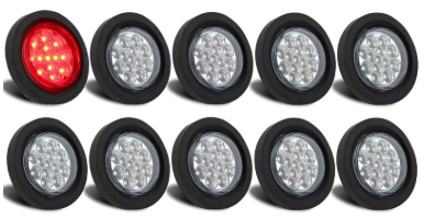 10Pcs 2.5" Inch Round Led Trailer Side Marker Clearance Lights Red Clear Lens 13 LED Reflectors w/Lights Grommets and 2 Prong Wire Pigtails Sealed Waterproof Marker Lights for Trucks 12V