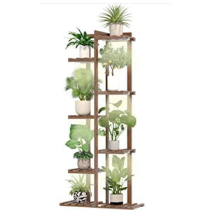 Solatmos Bamboo Plant Stand With Grow Lights Indoor Plants Outdoor Corner Plant Shelf Flower Stands for Living Room Patio Garden Corner Balcony (Wood, 7 Tier)
