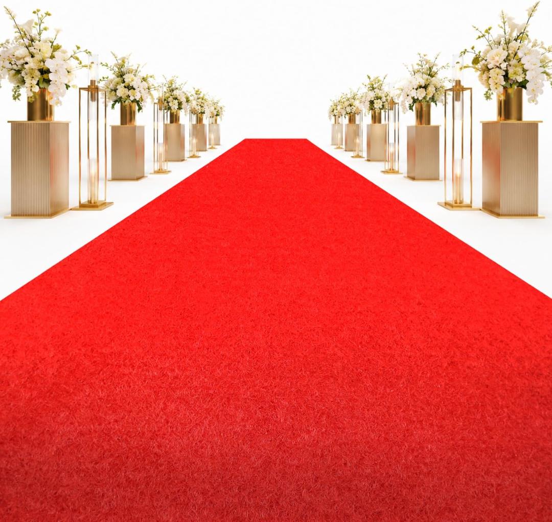 Red Carpet Runner 3x10 Ft, Non-Slip Rubber Backing Aisle Rug, 0.2" Thick Indoor Outdoor Red Runner for Weddings, Parties, Events, Hollywood Walkway, Easy to Clean & Reusable