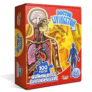 Human Anatomy Kids Floor Puzzle - Dr Livingston Jr's 100-Piece Full Body Jigsaw Puzzle - 4 FT Medically Accurate Floor Puzzles for Kids Ages 6-8, 4-8, 8-10 - Educational Toys for Children, Toddlers
