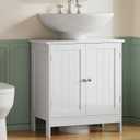 TEENFON Pedestal Sink Storage Cabinet, Under Sink Cabinet with 2 Doors & Shelf, Under Bathroom Sink Cabinet, Pedestal Sink Storage for Bathroom, White, 11.8"D x 23.6"W x 23.6"H