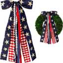 Large Patriotic Ribbon Bow, 4th of July Red White and Blue Bows Clip-On Star Sash Patriotic Wreaths for Front Door Indoor Outdoor Memorial Day Decoration