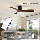 42 Inch Ceiling Fans with Lights and Remote, Low Profile Ceiling Fan,Black and Brown Grain Indoor Ceiling Fan with Quiet Reversible DC Motor,6 Wind Speeds,Chandelier Ceiling Fan For Bedroom, Medium