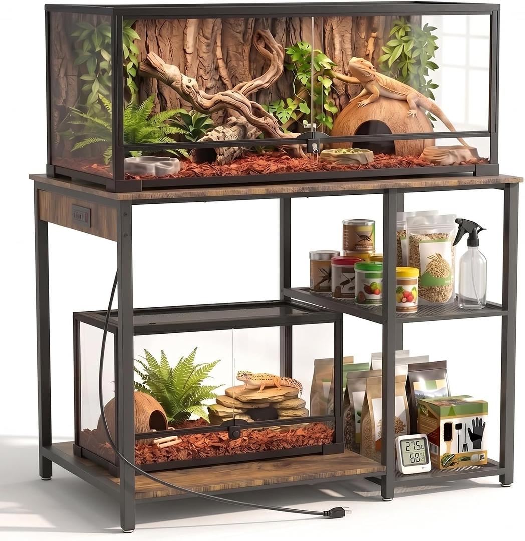 20-60 Gallon Reptile Tank Stand 36"x24" with Power Outlet(Only Stand)