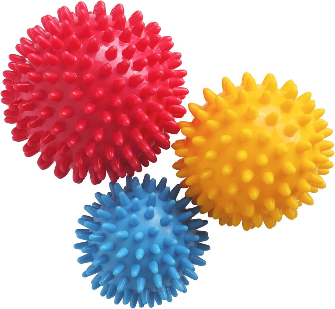 Spiky Massage Balls- 3PCS (Firm, Medium and Soft) Muscle Massager Ball for Feet, Back, Neck, Muscles, Hands Massager Roller for Plantar Fasciitis, Foot Arch Trainer, Exercise, Physical Therapy (3color)
