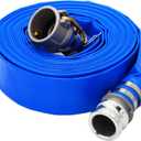 DAVCO 2" ID  25 ft Pool Backwash Hose, Heavy Duty Reinforced Blue PVC Lay Flat Water Discharge Pump Hoses For Swimming Drain Pools and Clean Filters, with Aluminum Camlock C and E Fittings