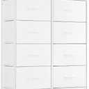 10-Drawer Dresser for Bedroom, Anti-Tip Tall Storage Organizer Chest of Drawers with Wooden Top and Metal Frame Fabric Bins for Closet, Living Room, Hallway, Entryway, White (11.8"D x 31.4"W x 45.6"H (10 Drawers))