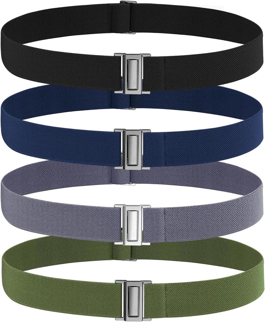 No Show Elastic Belts for Women with Invisible Flat Buckle Stretch Web Strap Belt for Jeans Pants Dresses