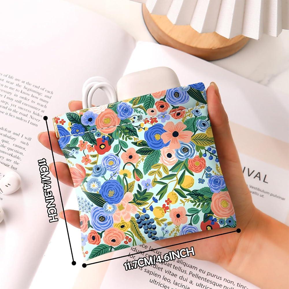 2 PCS Small Squeeze Coin Purse Pouch Soft PU Leather Mini Wallet Change Bag Cute Aesthetic for Women Girls Men-Floral Flowers