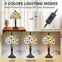 Small Tiffany Table Lamp, 3 Color Temperature, 8 Inch Antique Stained Glass Lamp for Bedroom Living Room Home, Handcrafted Light, Included Bulb ( Four Leaf Flower)