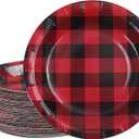 Aneco 60 Pieces Red and Black Plaid Paper Plates Disposable Plates Round Plates Party Supplies for Party, 7 Inches