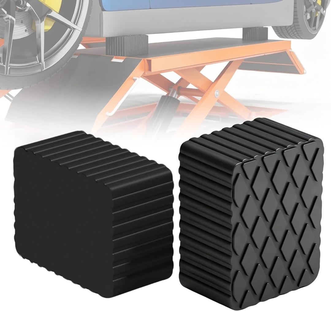 Solid Rubber Auto Lift Blocks (2 Pcs) - 6-5/16" x 4-3/4" x 2" Anti-Slip Lift Pads, 3000 LBS Capacity per Pad Heavy Duty Jack Spacer Pads for Automobile Lifts, Floor Jacks, Jack Stands & Car Racks