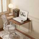 GOYLSER Wall Mounted Folding Table Floating Desk for Dining, Laundry Room, Office, Fold Down Desk with Bracket (35"x20.5", Rustic Brown)