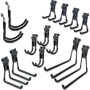 Slatwall Hooks 14 Pack, Heavy Duty Garage Wall Organizer, Multi-Size Hanging Hooks Compatible with Proslat, StoreWALL and HandiWall