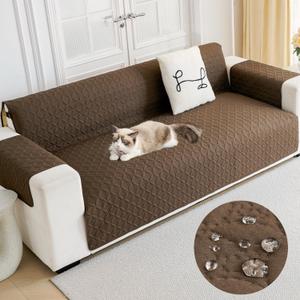 ENVEHUG Loveseat Sofa Cover for 2 Cushion Couch Water Resistant Slipcover Furniture Protector Washable Couch Cover with Non Slip and Elastic Straps for Kids Dog Cat Pet (Chocolate, 104x76)