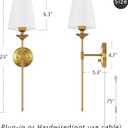 Dimmable Plug in Wall Sconces Set of 2, Gold Bedside Wall Lamp with Knob Dimmer Switch and 6.5FT Electric Cord, Mid Century Modern Bathroom Wall Light Fixture for Bedroom Living Room