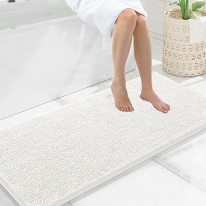 Smiry Luxury Chenille Bathroom Rugs 47x20, Extra Soft and Absorbent Shaggy Bath Mat, Machine Washable, Non-Slip Plush Carpet Runner for Tub, Shower, and Floor, Home Decor Accessories, Ivory