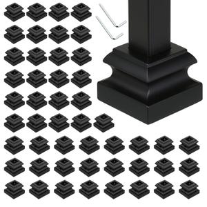 50 Pcs Iron Baluster Shoes Bulk, Stair Flat Shoe with Screw, Square Iron Balusters for 1/2 Inch Square Scroll Basket Twist Knuckle Staircase, Black