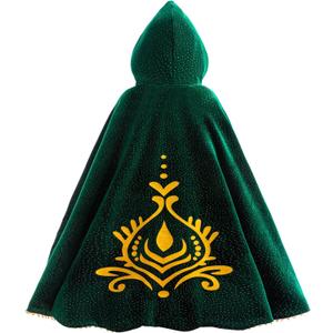 Girls Anna Velet Cape Hooded Cloak Kids Play Cape Dress up Costume (5-7Years, Green)