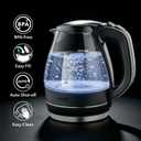 OVENTE Electric Kettle, 1.5L Borosilicate Glass Countertop Water Heater and Boiler for Coffee or Tea, BPA-Free, Auto Shut-Off, Boil-Dry Protection, Removable and Washable Spout Filter, Black KG83B