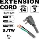 EP 2 Pack 6 Ft Flat Plug Appliance and Power Tool Cord, 14 Gauge 3 Prong 15A Replacement Power Supply Cord Cable, 110V 115V 121V AC Pigtail, Grey