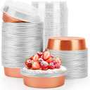 Beasea Mini Tart Pans, 8 Oz, 100 Pack, Rose Gold Aluminum Pie Pan Cartoon Tin Tart Pans, Round Oven Baking, 4 Inch