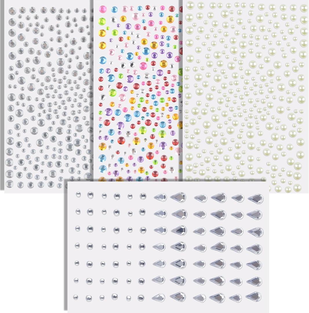 6 x Face Gems - Self Adhesive Body Glitter Hair Jewelry Tattoos | Rhinestones Earrings Nail Jewels for Women - Gem Stickers Festival Makeup Costumes Shirts Pajamas for Adult | Festival Rave Essentials