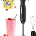 Bonsenkitchen Immersion Blender Handheld, 12-Speed and Turbo Hand Blender Electric with Sharp Blades, 3-In-1 Hand Held Stick Blender with Egg Whisk, 24oz Beaker for Soups, Smoothies, Sauce