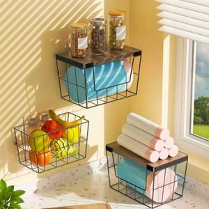 2-Pack Pantry Organizers and Storage, Trash Bag Holder Under Sink Organizer for 4-13 Gal Bags, Trash Bag Dispenser with Wood Top , Potato, Garlic(11-7/32"L*7" W*7-1/8"H)