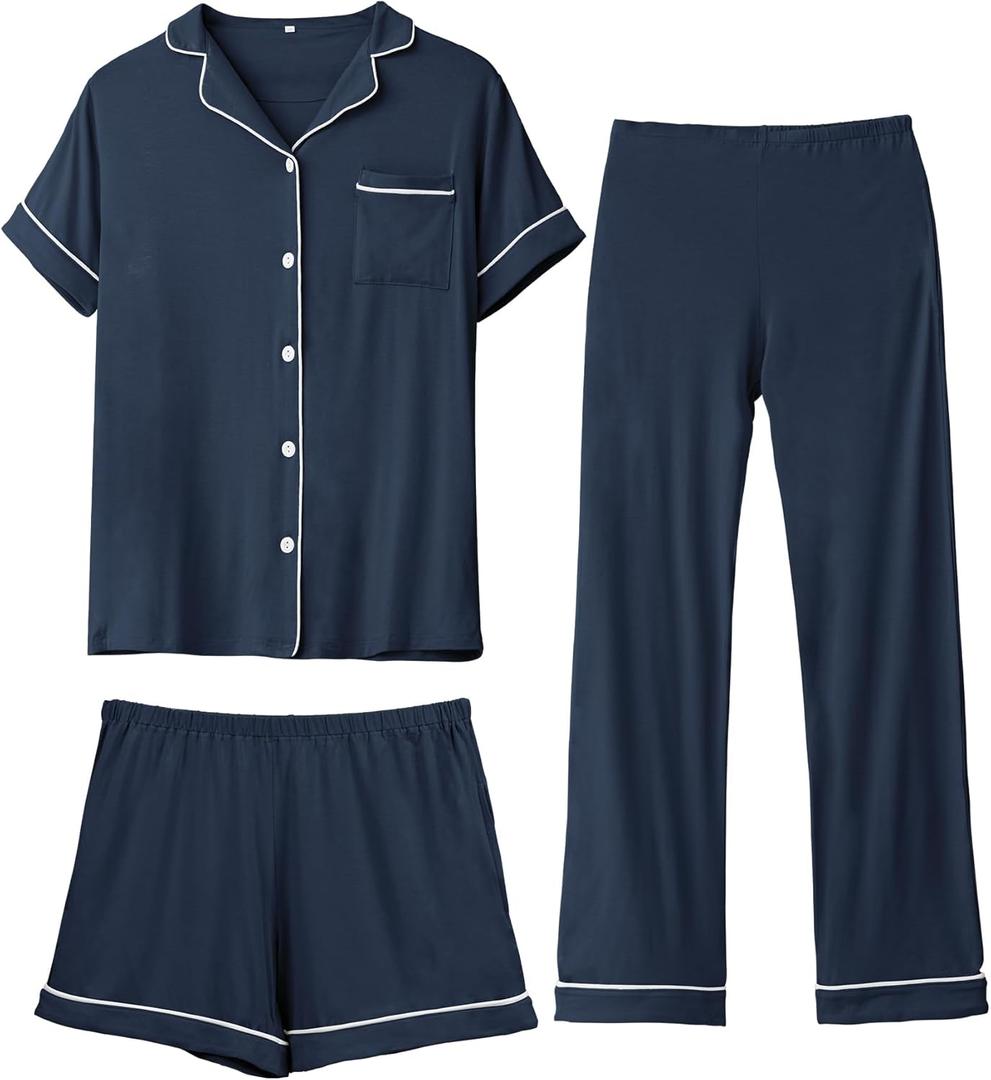 Rnxrbb 3 PCS Women Maternity Pajamas Set Nursing Postpartum Breastfeeding Pjs Sleepwear Lounger Clothes Button Down,Navy Blue S