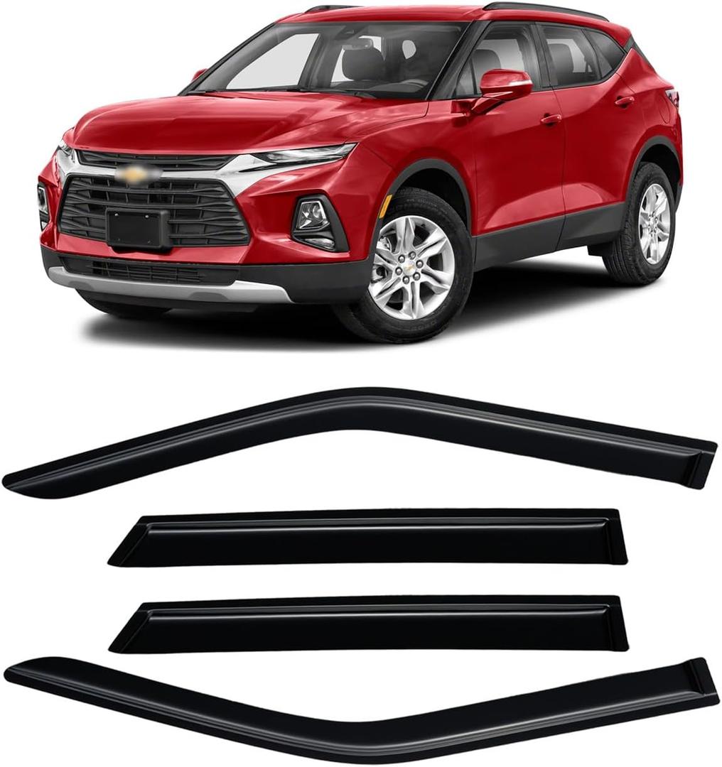 Rain Guards for 2019-2026 Chevy Blazer, Out-Channel Window Visor Shields Vent Deflector Shade Wind Dark Smoke 2020 22021 2022 2023 2024 2025 19 20 21 22 23 24 25 26, Tape-On Outside-Mount, 4PCS