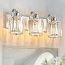 Modern Vanity Light 3-Lights Brushed Nickel Vanity Light Crystal Bathroom Wall Light Bathroom Light Fixtures with Round Shade (Exclude Bulb)