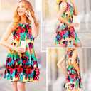 Scotamalone Summer Dresses for Women Casual Beach Travel Vacation Floral Tshirt Sundress Tank Dress Sleeveless with Pockets Colorful (S)