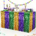 2 x CCINEE 4 Packs Mardi Gras Fringe Table Skirt Party Decorations, 36ft Purple Green Gold Wavy Metallic Tinsel Foil Carnival Table Skirts For Mardi Gras Carnival Holiday Masquerade Party