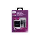 Philips AC Charger with USB A-Lightning Cable, 2 Ports, 2.4A, 6ft Braided, Black