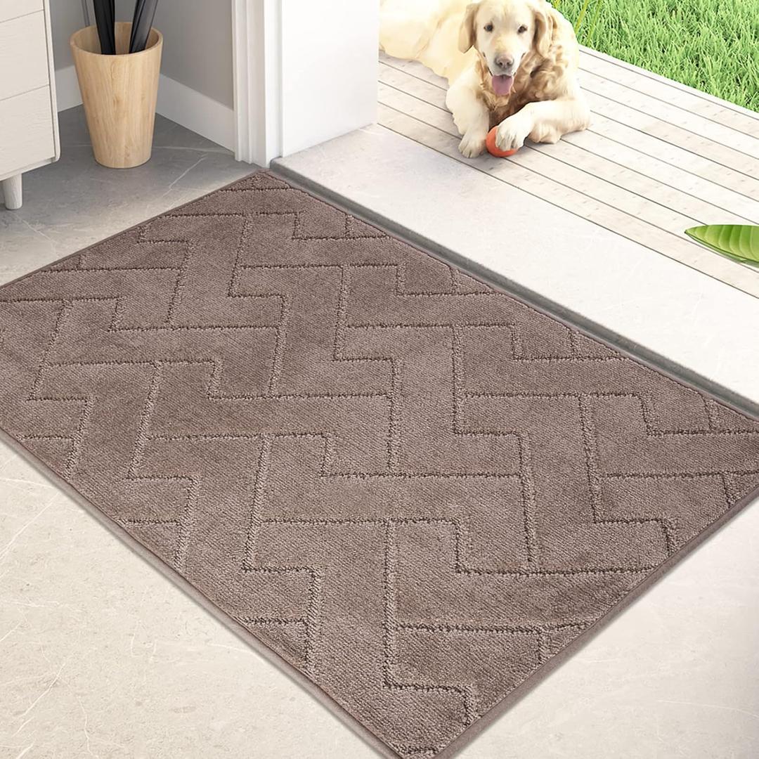 PURRUGS Dirt Trapping Door Mat 24" x 35.5", Non-Slip Machine Washable Entry Rug, Dog Doormat, Indoor Front Door Mat, Super Absorbent Entryway Rug for Muddy Shoes & Paws, Grayish Brown