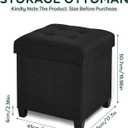 Ottoman with Storage, Square Storage Ottoman for Dorm, Linen Ottomans with Legs for Living Room, Bedroom, 17.7" D x 17.7" W x 19.9" H, Black