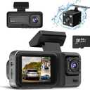 4K 3 Channel Dash Cam with 64GB Card, 4K+1080P+1440P Dash Cam Front and Rear Inside, Dash Camera for Cars with Super Night Vision, Loop Recording, Motion Detection, 24H Parking Mode