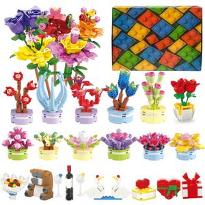 Flowers Building Blocks Succulents Botanical Toys Advent Calendar 2025 24 packs Fake Flower Building Sets Blind Box Toy Set for Home, Kitchen, Desk Decor Block Toy,Party Favors for Christmas Birthday Valentine's Gift Adults Kids Girl 6+