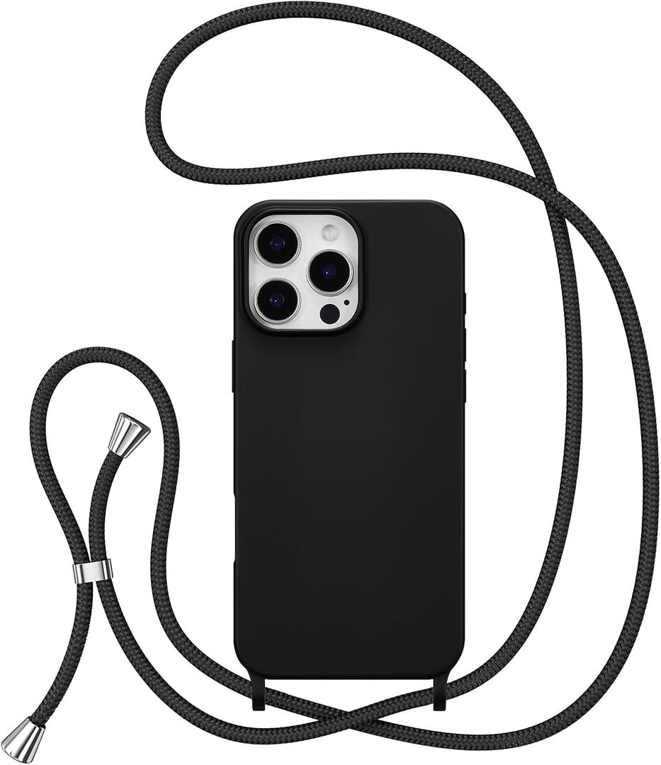 ZTOFERA for iPhone 16 Pro Max Case with Strap,Crossbody Phone Case with Adjustable Neck Shoulder Lanyard,Soft Silicone Shockproof Protective Phone Cover for iPhone 16 Pro Max 6.9 inch-Black