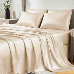 CozyLux Satin Sheets Full Size Sheets - Silky Soft Bedding Similar to Silk, 6 Piece Sheet Set for Hair and Skin, Deep Pocket with All-Around Elastic, Home Decor for Bedroom, Champagne