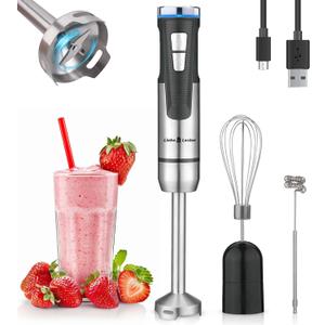 Liebe&Lecker Immersion Blender Handheld Cordless, 3 in 1 Cordless Hand Blender, 8 Speed Emulsion Blender Handheld with Whisk Milk Frother for Soup Smoothie
