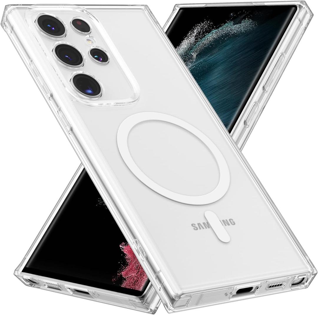 RALEAVO for Samsung Galaxy S22 Ultra Case Clear Magnetic Phone Case [Compatible with MagSafe] Slim Transparent Acrylic Hard Back Case Cover Military Drop Protection Case, Clear