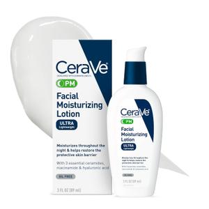 CeraVe PM Facial Moisturizing Lotion, Night Cream with Hyaluronic Acid and Niacinamide, Ultra-Lightweight, Oil-Free Moisturizer for Face, 3 Ounce (3 Fl Oz (Pack of 1))