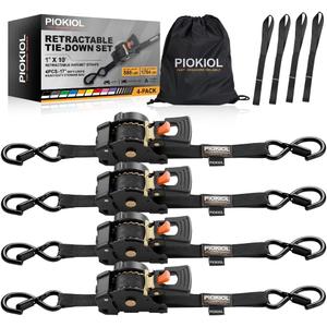 Retractable Ratchet Straps (4-Pack) - 1 Inch x 10 Feet (1,764lb Break Strength) - Heavy Duty Auto Self Retracting Tie Down Straps for Truck, Cargo Trailer, Motorcycle, ATV, UTV - Black