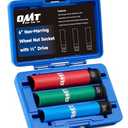 Orion Motor Tech Lug Nut Socket Set, 2pc 1/2" Drive Extra Long Impact Sockets with 17mm 19mm 21mm Metric Sockets, 6" Thin Wall Wheel Lug Nut Deep Sockets with Colored Protective Covers & Carry Case